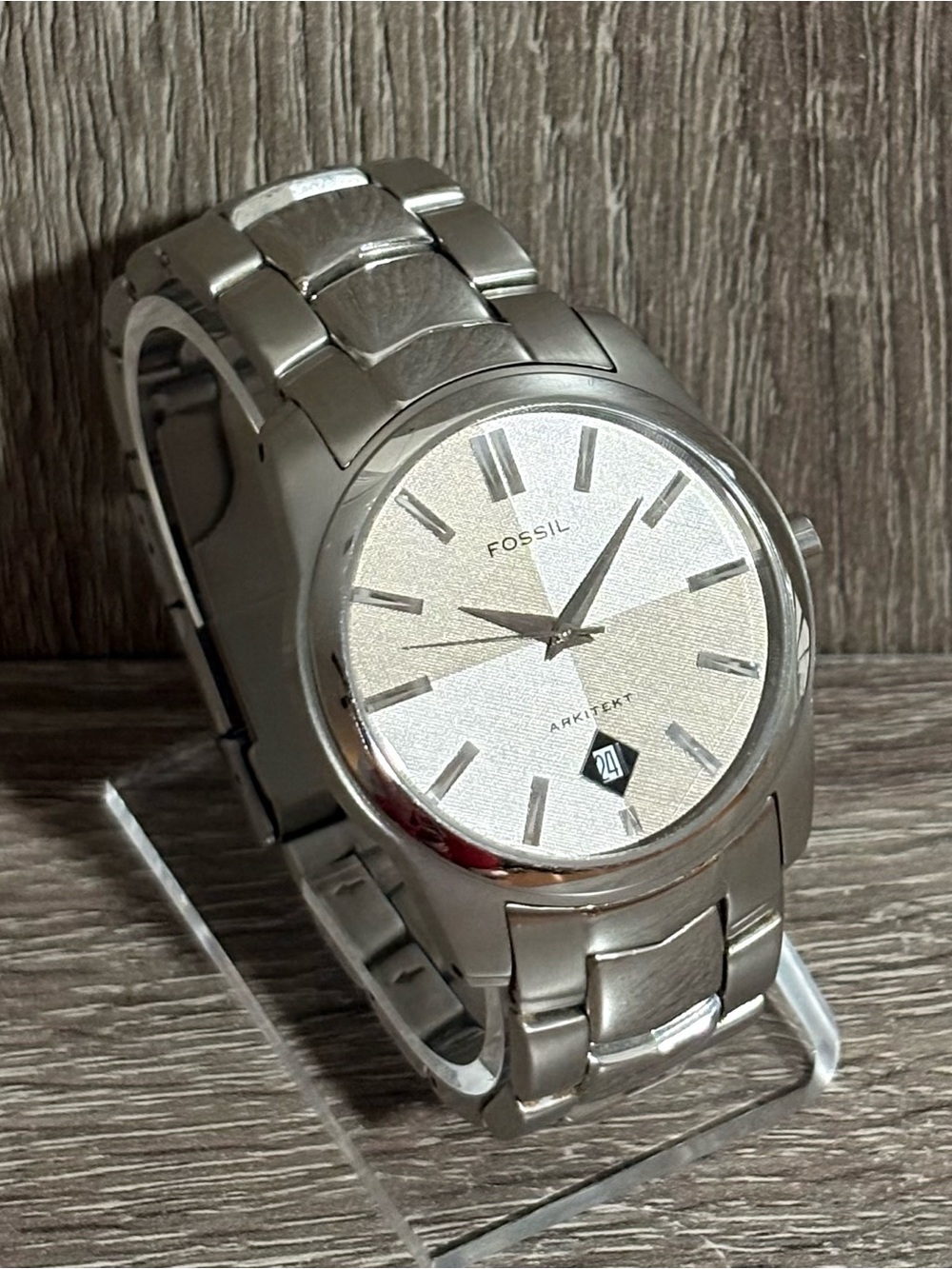 Retro Gray Fossil Arkitekt Stainless Steel Men’s Watch With New Battery
